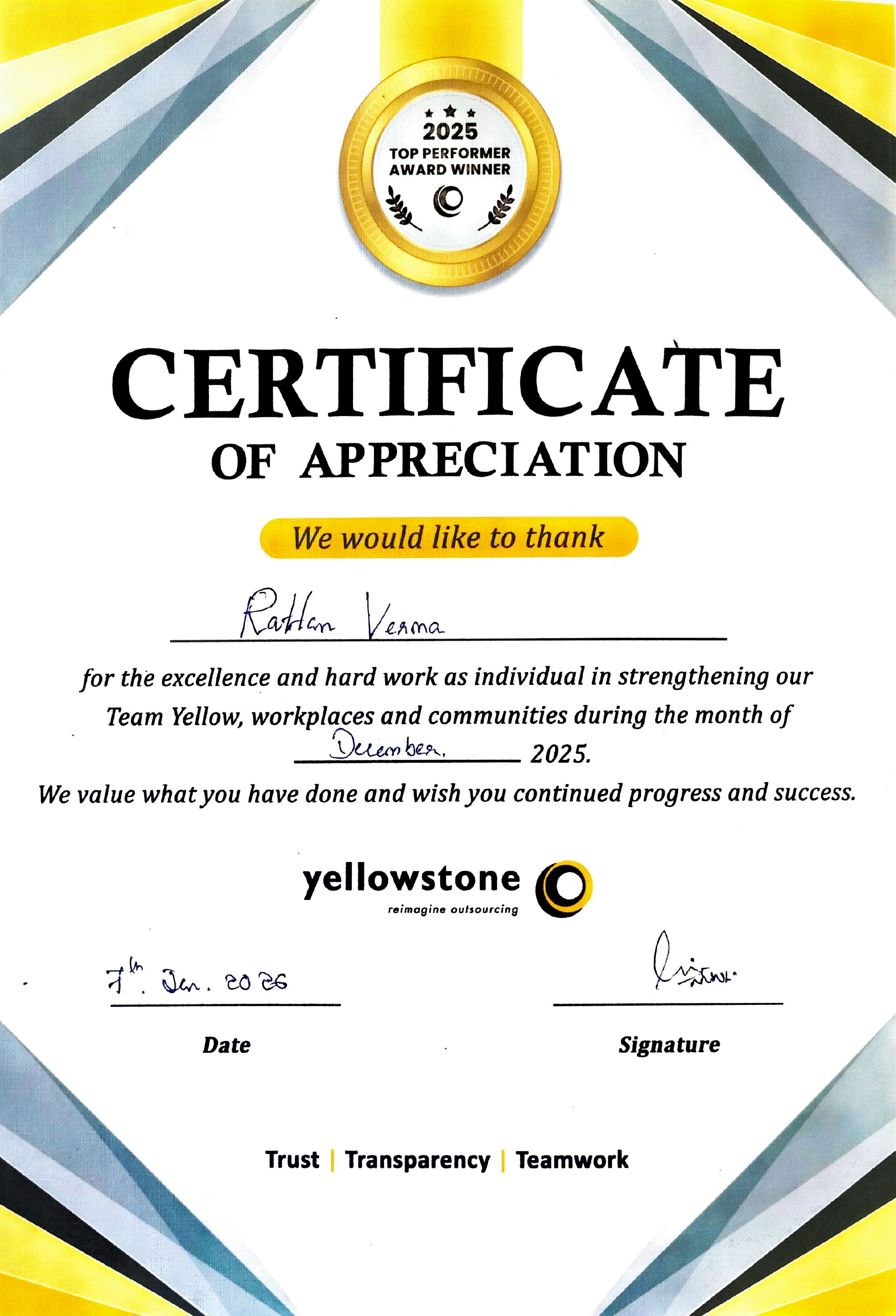 Certificate Of Appreciation